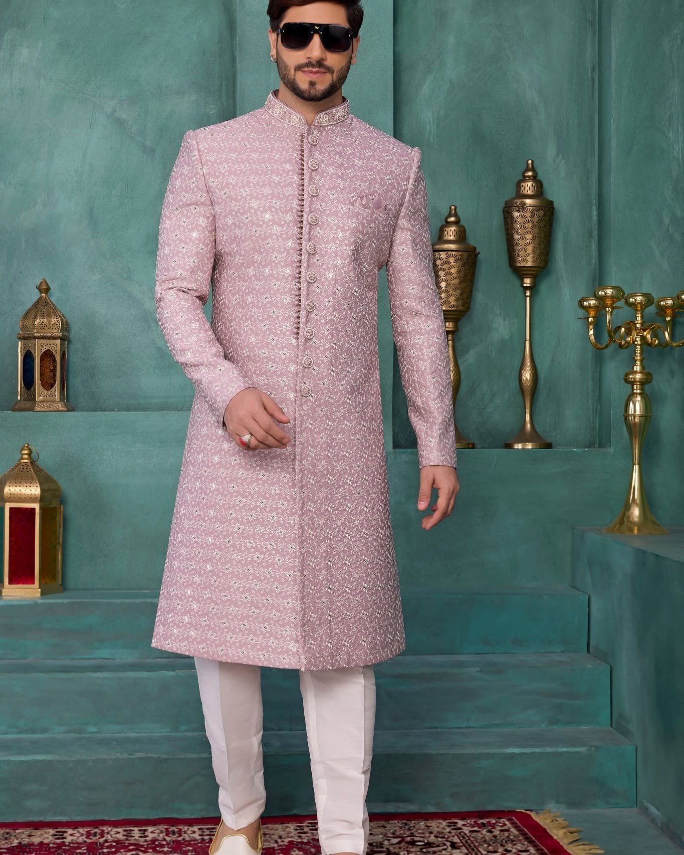 Designer Onion Pink Sherwani for Men Make Your Special Occasion Memorable